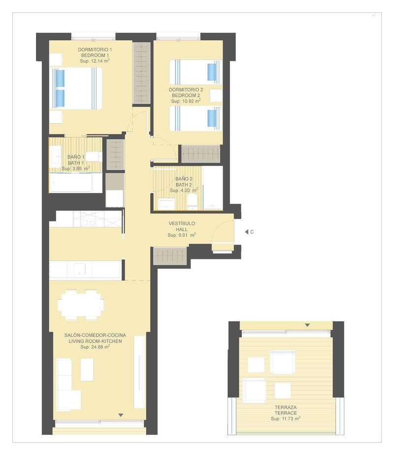 2 Cuarto Apartamento en venta