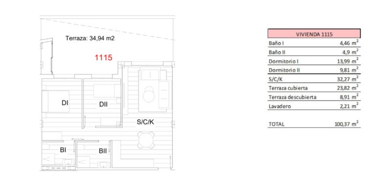 2 slaapkamer Appartement Te koop