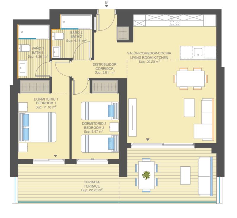2 Schlafzimmer Appartement zu verkaufen