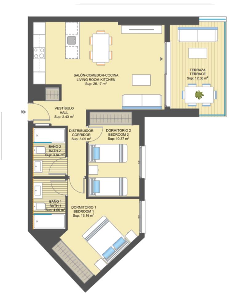 2 Schlafzimmer Appartement zu verkaufen