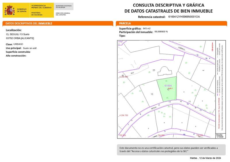 Grundstück zu verkaufen in Orba, Alicante