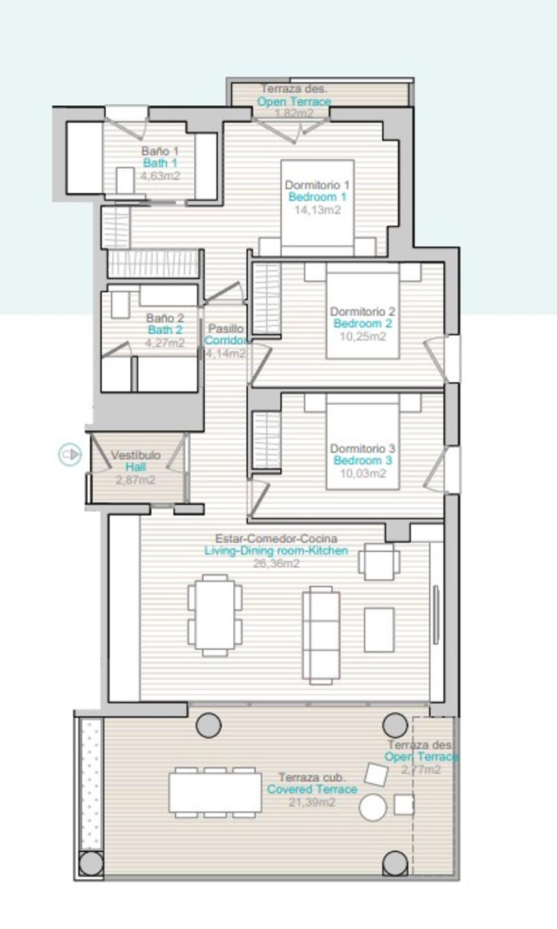 3 Schlafzimmer Appartement zu verkaufen