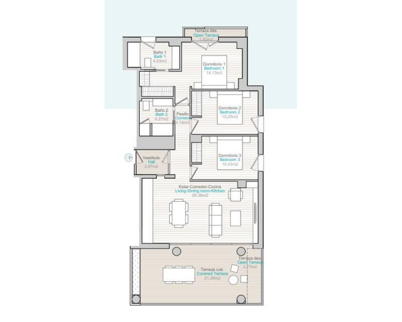 3 slaapkamer Appartement Te koop